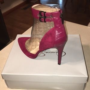 New Bava red kid suede heels